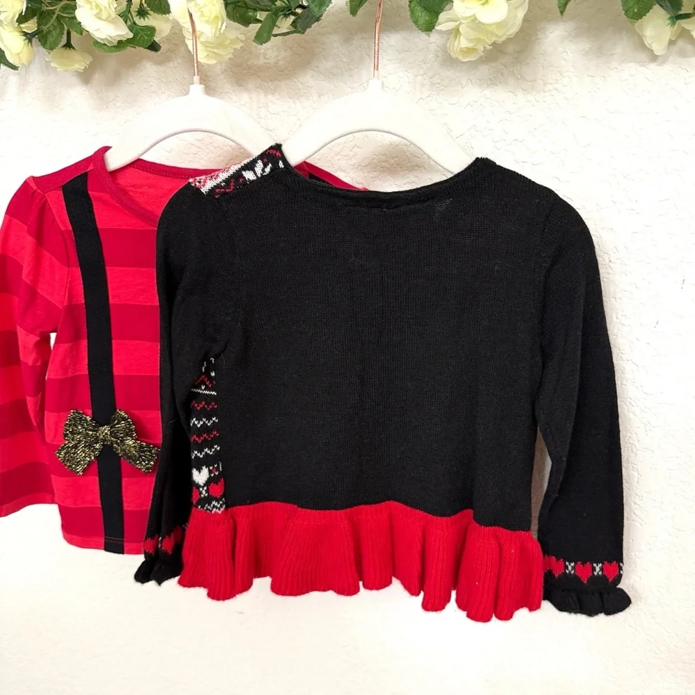 Koala Kids • Girls 2 Pc Fair Isle Sweater Cardigan & Bow Top Holiday Se